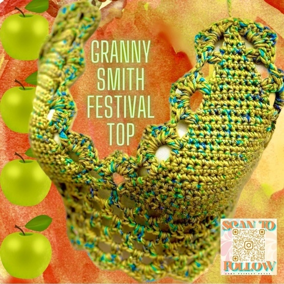 CROCHETED GREEN FESTIVAL OR SWIM TOP - Picture 1 of 7